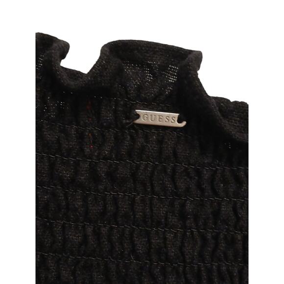 Y2K GUESS Linen Jumpsuit Sz S BLACK Smocked Tube Wide Leg Glam Goth Barbiecore - Picture 15 of 16